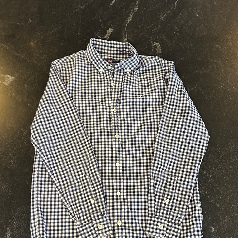 Boys Vineyard Vines Navy and White Checkered Shirt